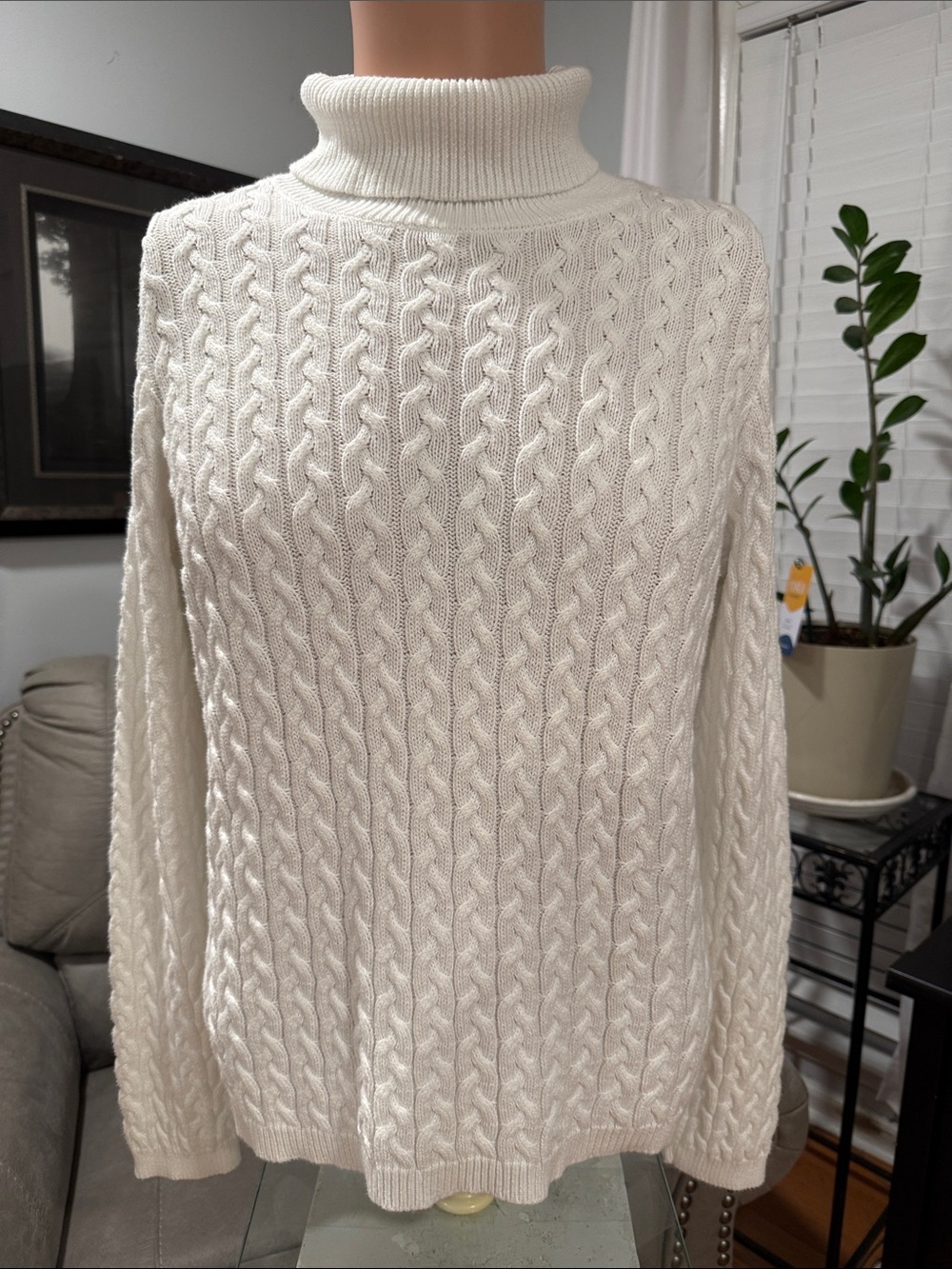 Women's white Cable Turtleneck Sweater